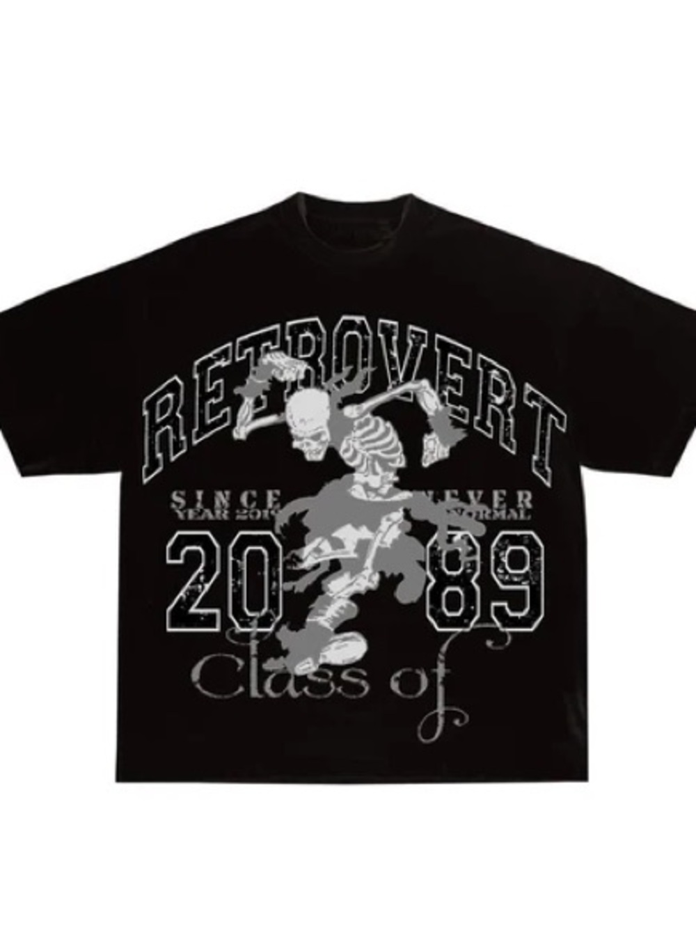 Retrovert Crew Neck T-Shirt University Skeleton Mens Black FW2440